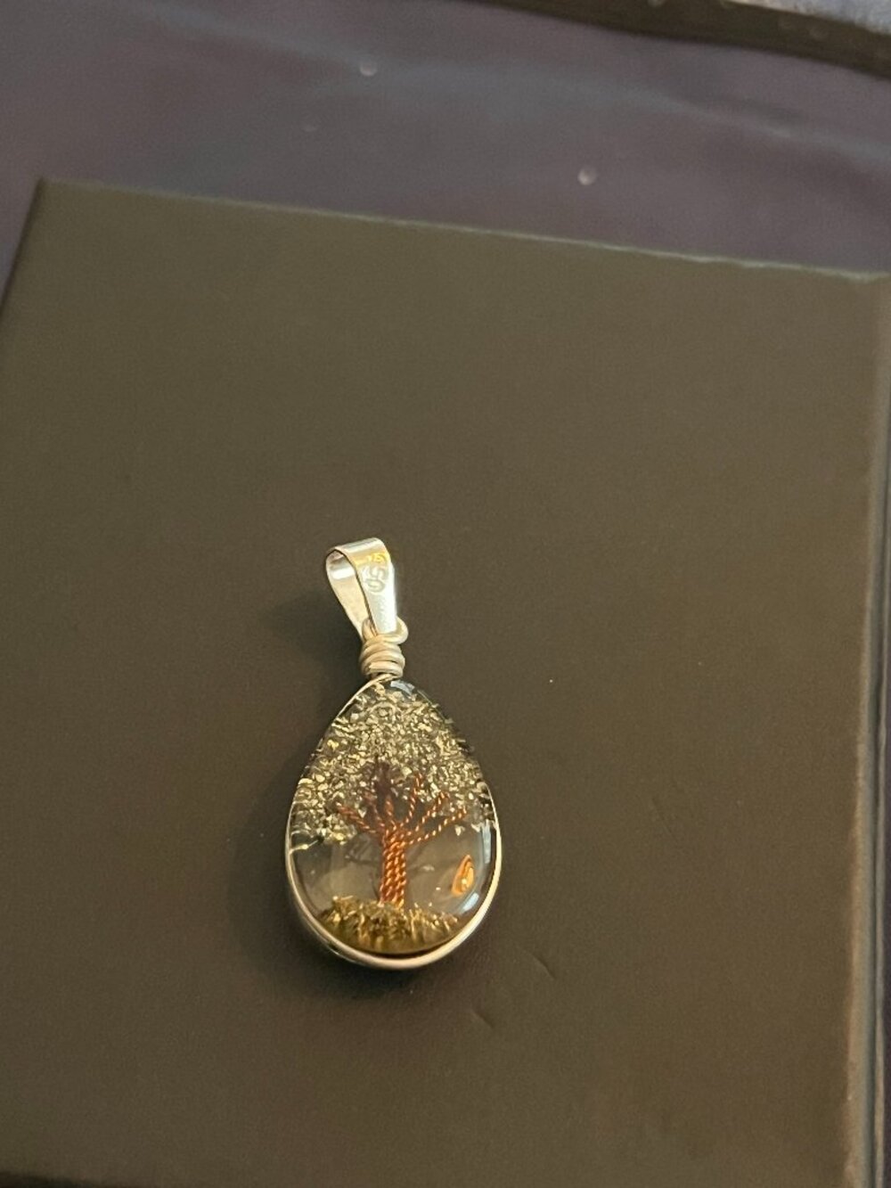 NWOT Peruvian 950 Silver Resin Teardrop Tree of Life Pendant